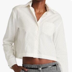 Maje Woven Shirt With Crystal Appliques in White 1